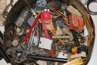 Tin of Junk, found, hardware close up