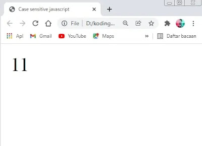 contoh hasil running kode case sensitive javascript