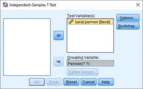 Kotak dialog independent sample t test