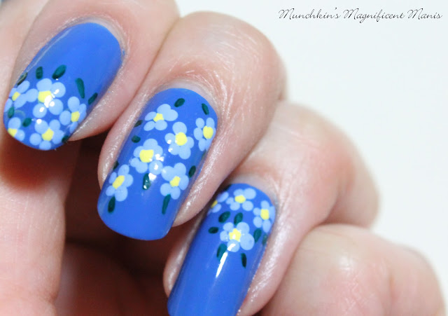 Spring Time Blue Flowers Nail Design