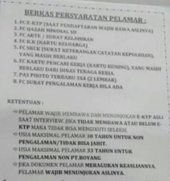 Syarat Pendaftaran Pt. Boyang Purbalingga / Lowongan Kerja Pt Boyang Industrial Purbalingga Info Loker Purbalingga / Di artikel sebelumnya saya pernah menjelaskan bagaimana syarat dan prosedur mendaftarkan bayi yang masih di dalam kandungan untuk menjadi pe.