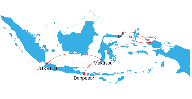 flight route to Sorong city