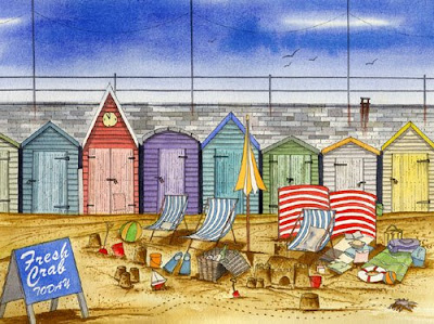 Beach Huts Watercolour Painting by Peter Bowen