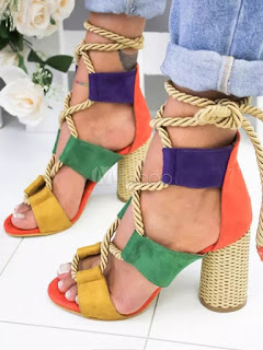 Women's Orange Gladiator Sandals Suede Open Toe Chunky Heel Lace Up Sandals