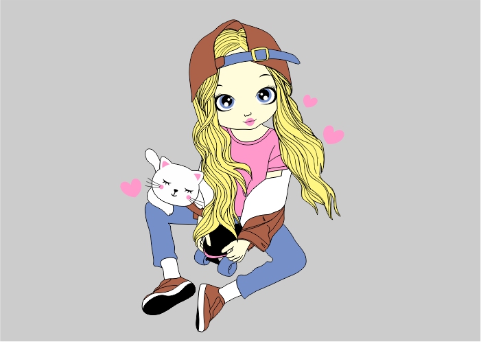 Free Download Girl Cartoon With Cat Vector - epsfree