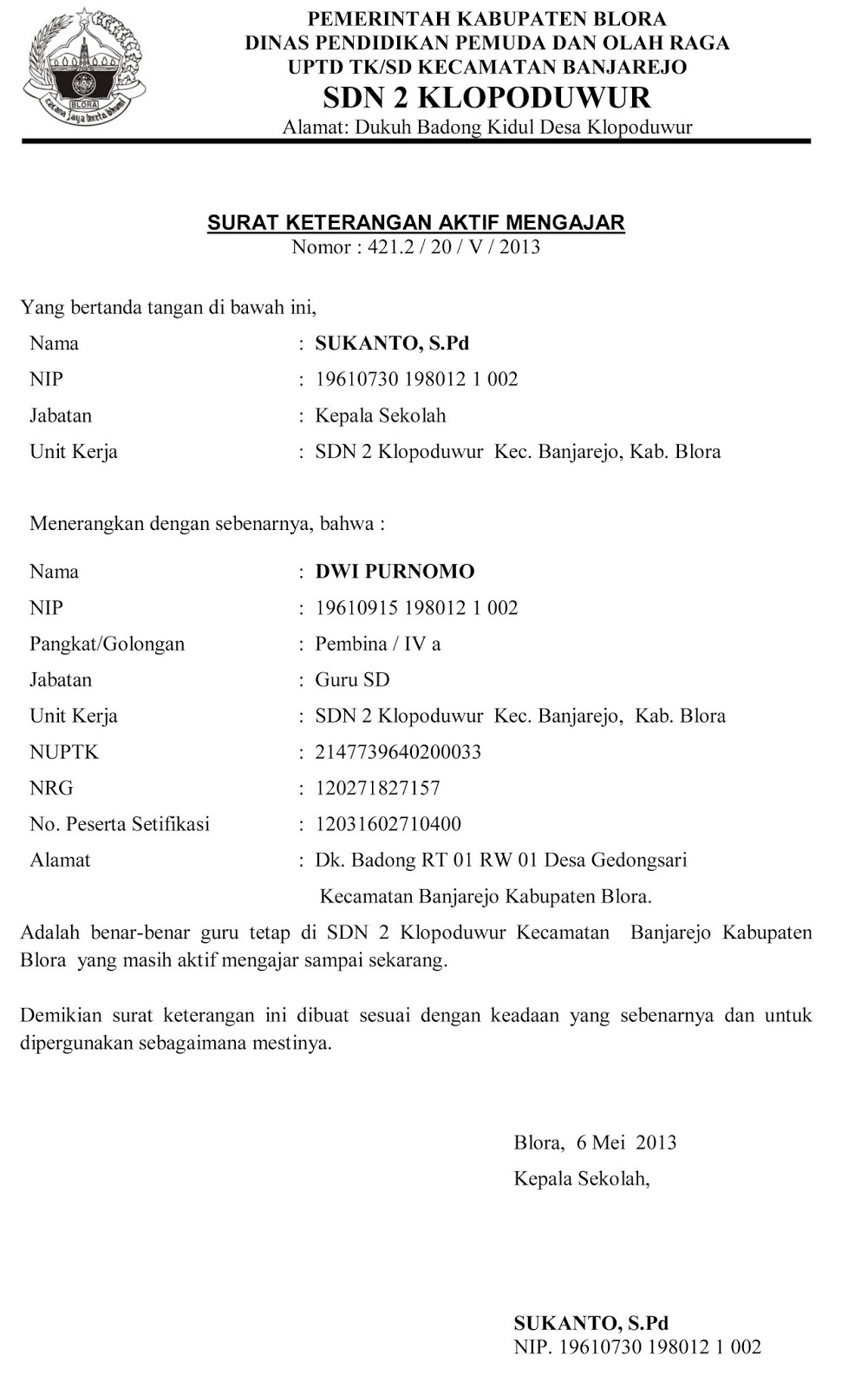 Contoh Surat Aktif Mengajar 2017  Kumpulan Contoh Surat 