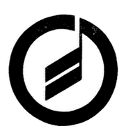 An image of a circle containing two parallel angled lines comprising Moog's symbol, used since 1964