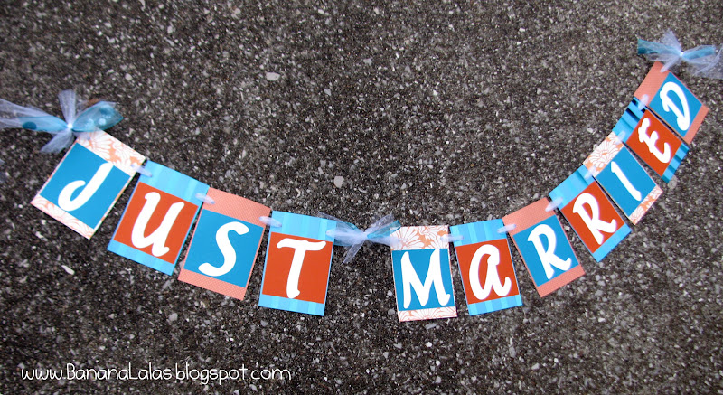  Wedding Banner Just Married in Burnt Orange and Turquoise