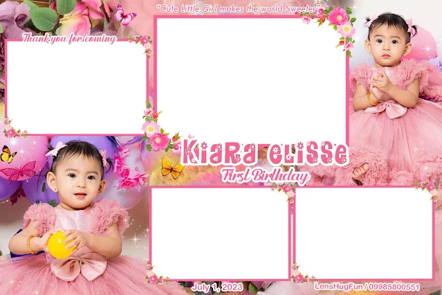 Powder pink and Floral Photo Booth Layout for First Birthday