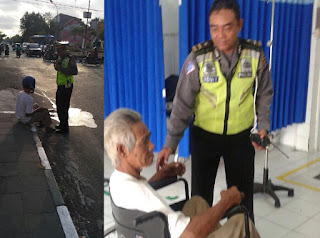 Ipda Subani Tolong Pengendara Yang Terjatuh di Jalan M. Supeno