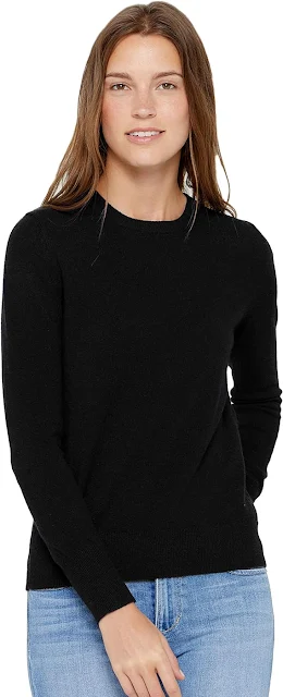 Womens Black Cashmere Essential Crewneck Sweater