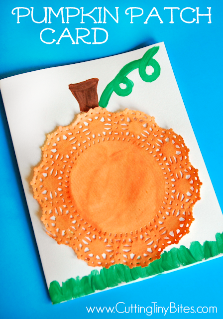 Fall or Halloween pumpkin patch card craft for preschool or elementary children. Simple materials, easy, and cute!