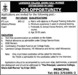 Jobs Announcement at Lawrence College Ghora Gali Education