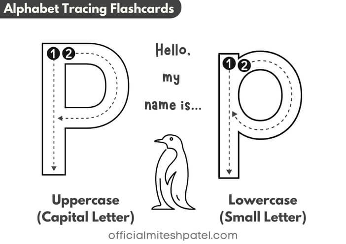 Free Printable Letter P Alphabet Tracing Flash Cards PDF download
