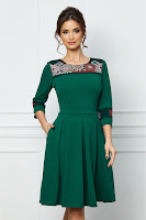 Rochie Ella Collection Matilda verde cu broderie traditionala