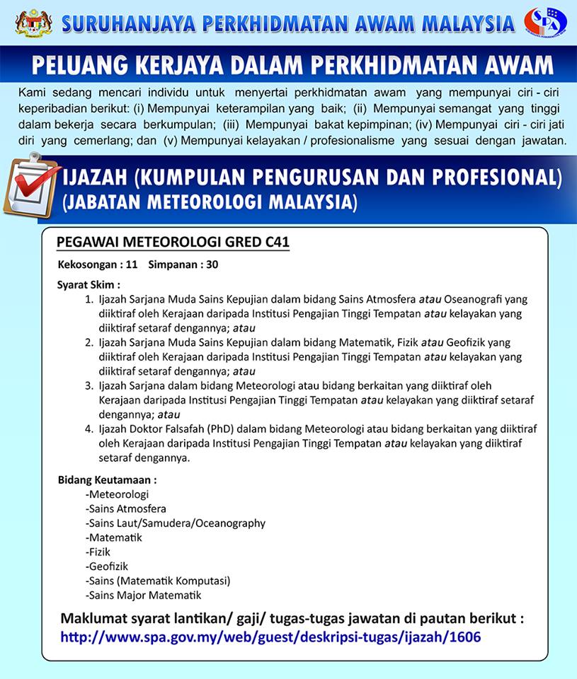 Jawatan Kosong di Jabatan Meteorologi Malaysia 