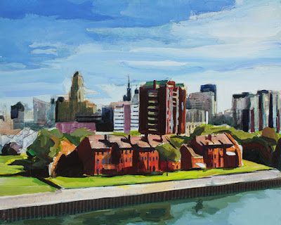 A painting of the Buffalo waterfront