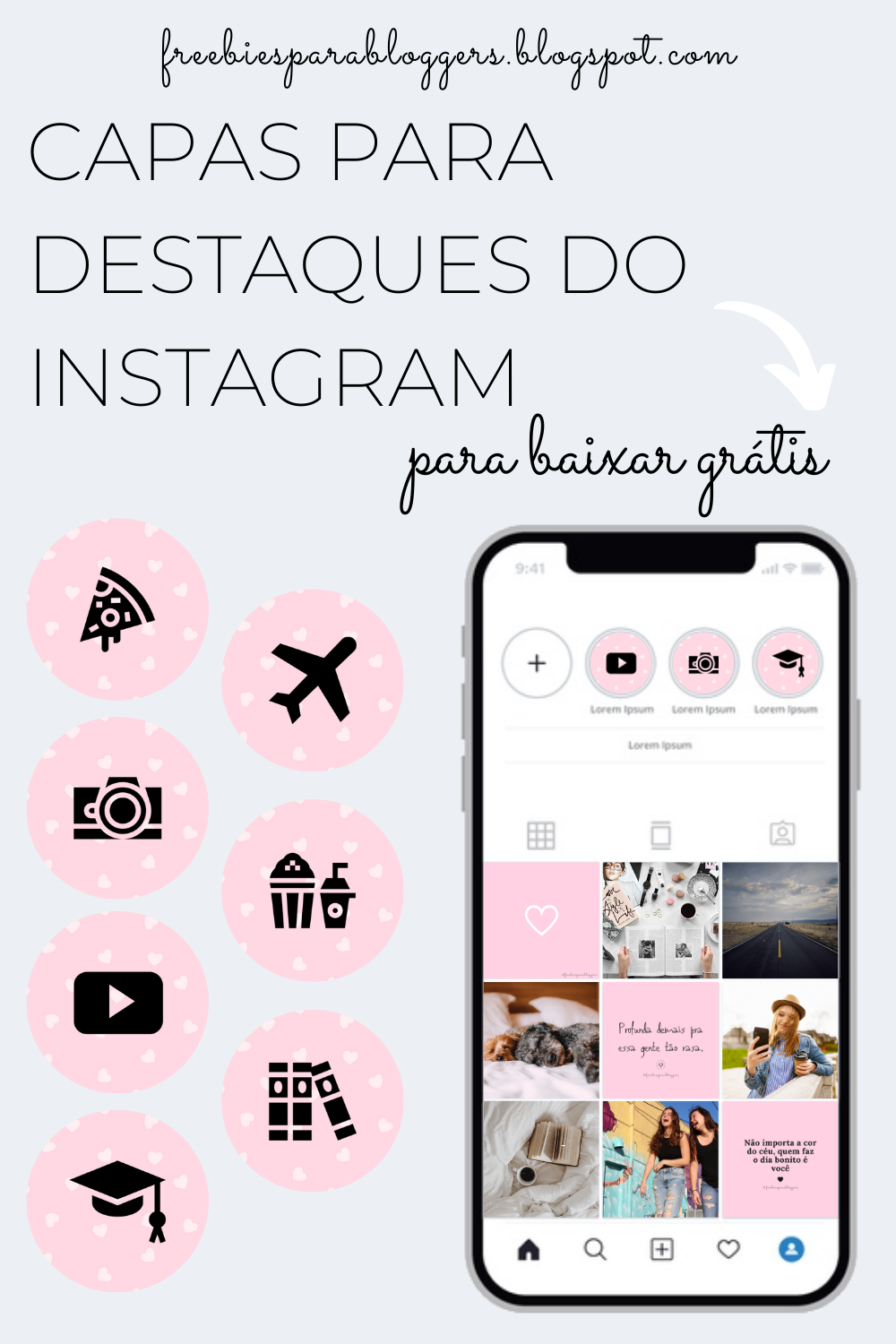 Capas para Destaques do Instagram Para Baixar - Tema "Pink Hearts"