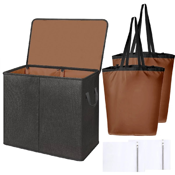 Double Laundry Hamper with Lid and Removable Laundry Bags