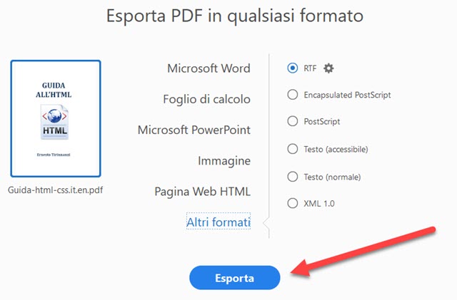 esportazione pdf in file di altri formati