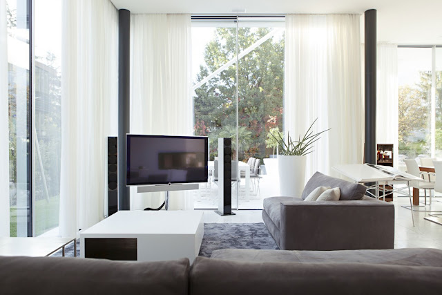 Large tv in the corner of modern living room