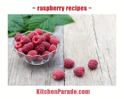 A glass bowl of fresh raspberries, linked to recipes calling for raspberries ♥ KitchenParade.com.