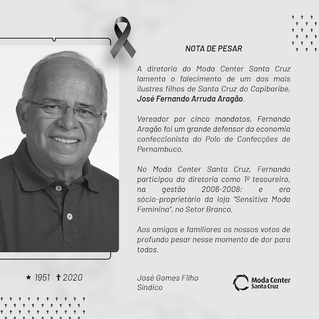 Nota de pesar da diretoria do Moda Center Santa Cruz pelo falecimento de Fernando Aragão