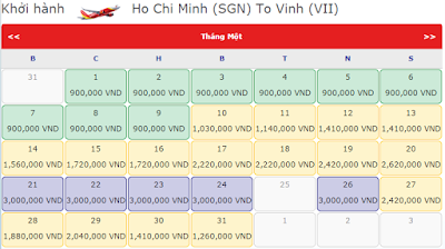 Giá vé máy bay tết 2017 TPHCM đi Vinh của hãng Vietjet Air