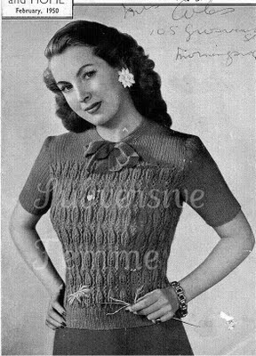 free knitting pattern women's Leaf Pattern & Ribbing Jumper 1950 Woman and Home