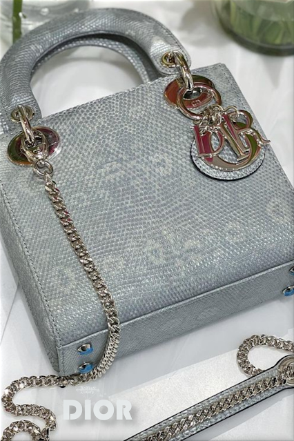 ♦Mini Lady Dior bag in silver-blue iridescent lizard #dior #bags #brilliantluxury