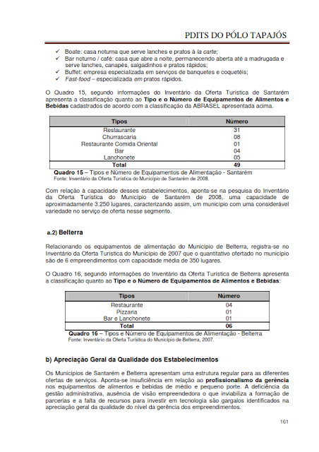 DIAGNÓSTICO DA ÁREA E DAS ATIVIDADES TURÍSTICAS DO PÓLO TAPAJÓS - NOVEMBRO 2010 - PARTE I – PARÁ – BRASIL