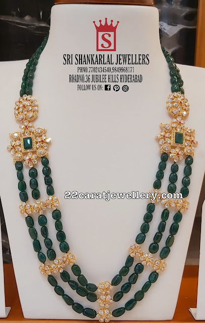 Polki Stones Green Beads Set by Shankarlal