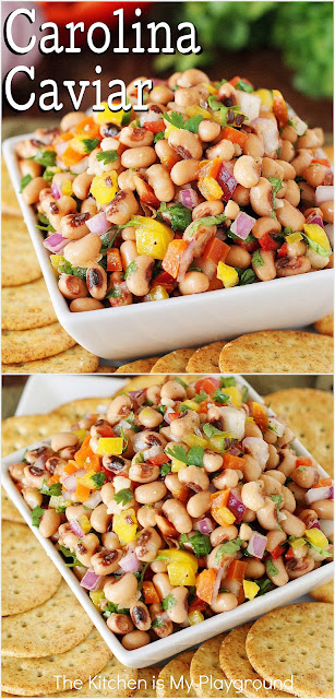 Carolina Caviar ~ Or Redneck Caviar ... or Texas Caviar. Whatever you call it, this flavorful black-eyed pea dip is just plain delicious. Serve with crackers or tortilla chips for dipping. Or, enjoy it as a tasty bean salad.  www.thekitchenismyplayground.com