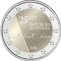 slovenia 2 euroa kolikko itsenäisyys 25 vuotta 2016