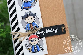 Sunny Studio Stamps: Background Basics Pirate Pals Window Trio Circle Dies Hello Card by Juliana Michaels