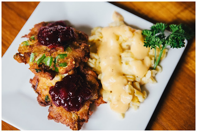 Turkey Cakes with Potato Spätzle and Gravy