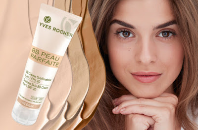 Imagem contendo o BB Crème Peau Parfaite 6 em 1 com FPS 20 de Yves Rocher, disponível em três tons em tubo contendo 50 ml