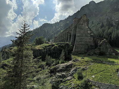 View of the Gleno Dam (La Diga del Gleno) which collapsed in 1923.