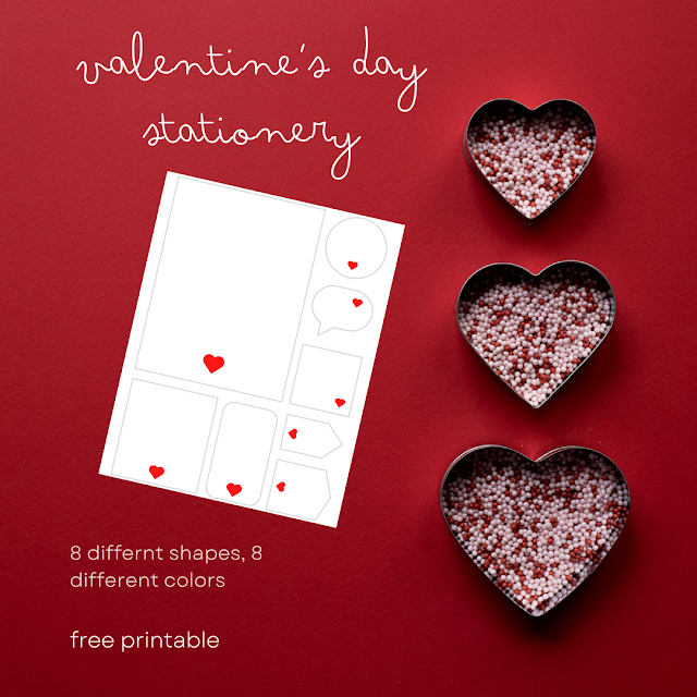 Valentine's Day Stationery in 8 different colors - free printable