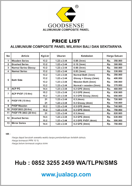 daftar harga acp goodsense per lembar di Bali