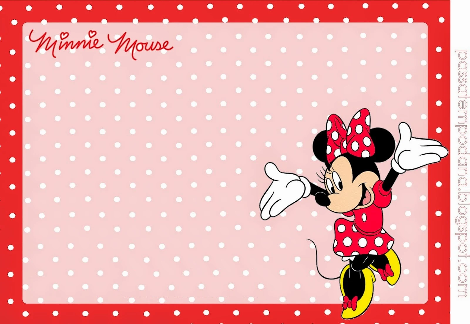 Minnie Free Printable Invitation, Card or Label. 