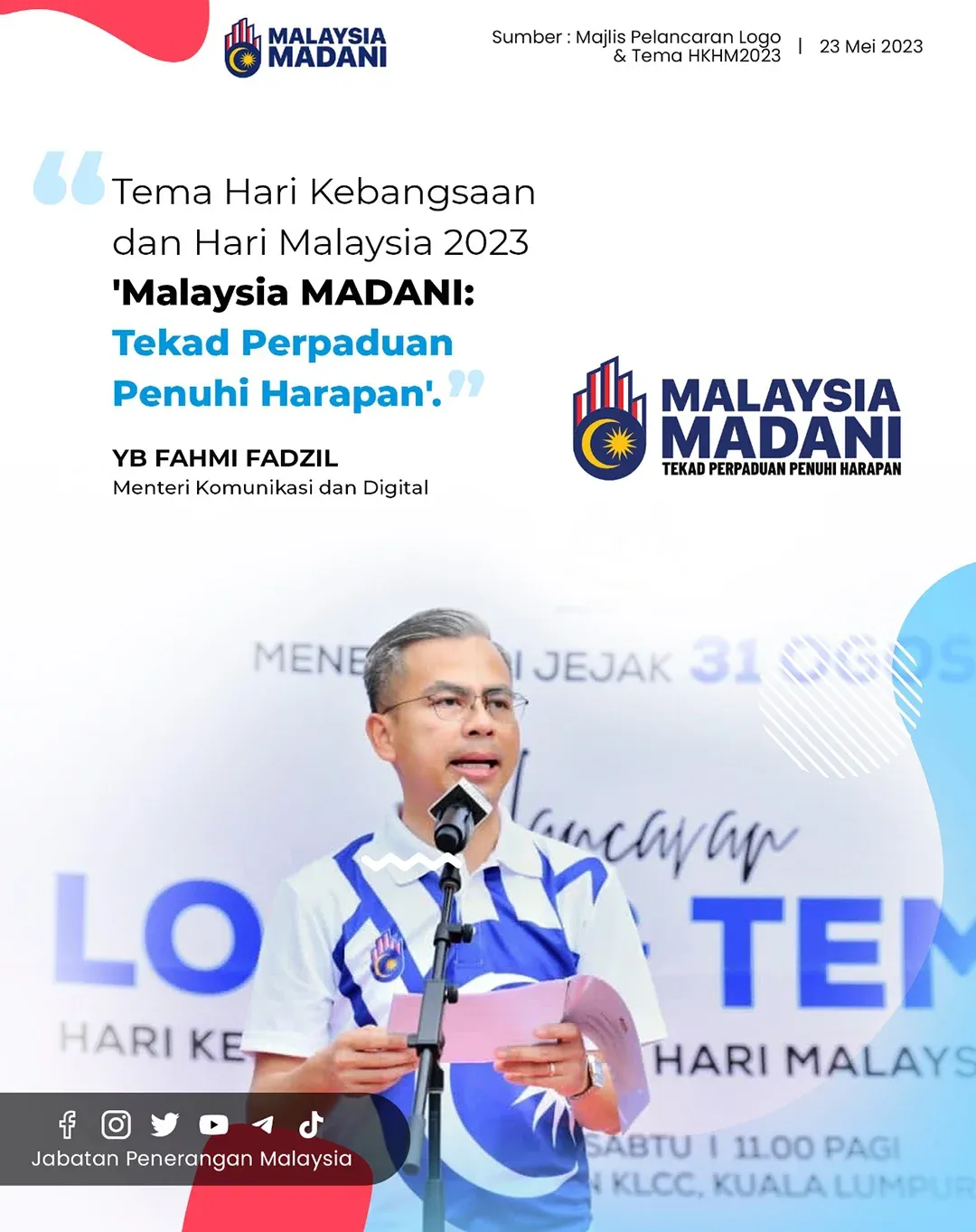 Tema Hari Kemerdekaan 2023 Malaysia MADANI Tekad Perpaduan Penuhi Harapan