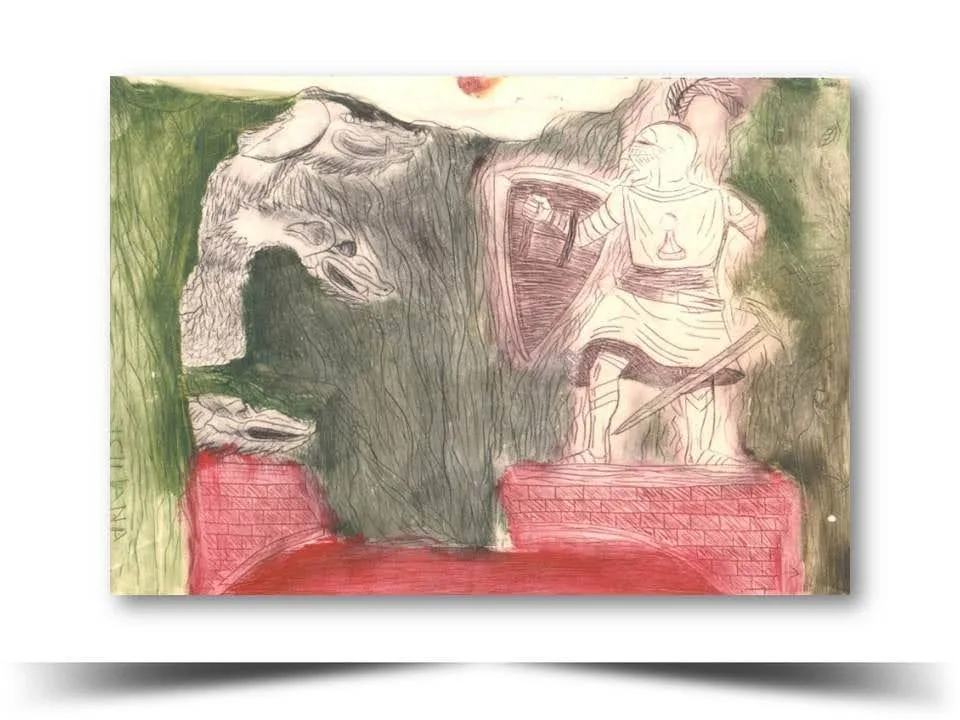 Grabado en Punta Seca Juego de Estrategias 1998 Obra del Artista Ecuatoriano Lalinchi Arreaga Burgos E.E.A.B