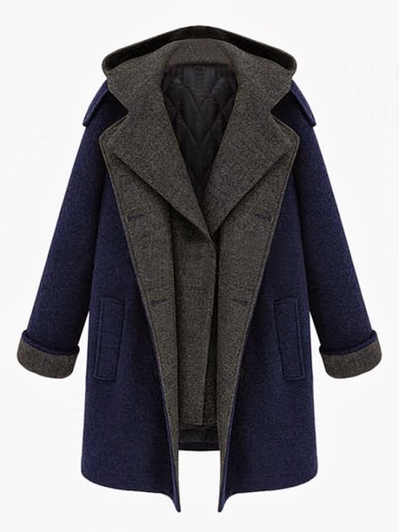 Navy Removable Hooded Long Sleeve Pockets Coat