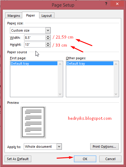 Cara Mengatur Ukuran Halaman Kertas HVS / F4 di MS Word 