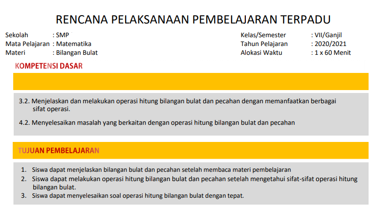 Rpp Daring Matematika Kelas 7 Semester Ganjil Kurikulum 2013 Tahun Pelajaran 2020 2021 Didno76 Com