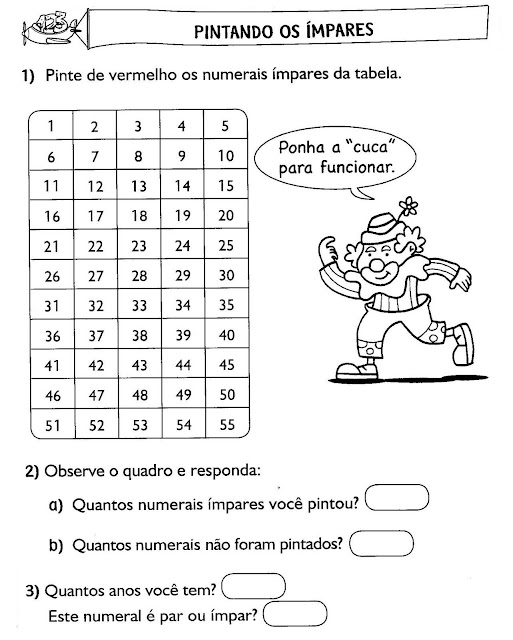 Atividades com números pares e ímpares para imprimir