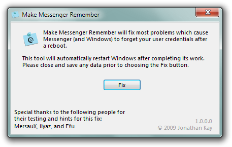 Windows Live Messenger 'Remember me' Fix