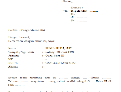 Contoh Surat Pengunduran Diri Guru Dari Sekolah Format Word