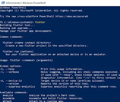 Flutter dengan Windows Powershell (Admin)